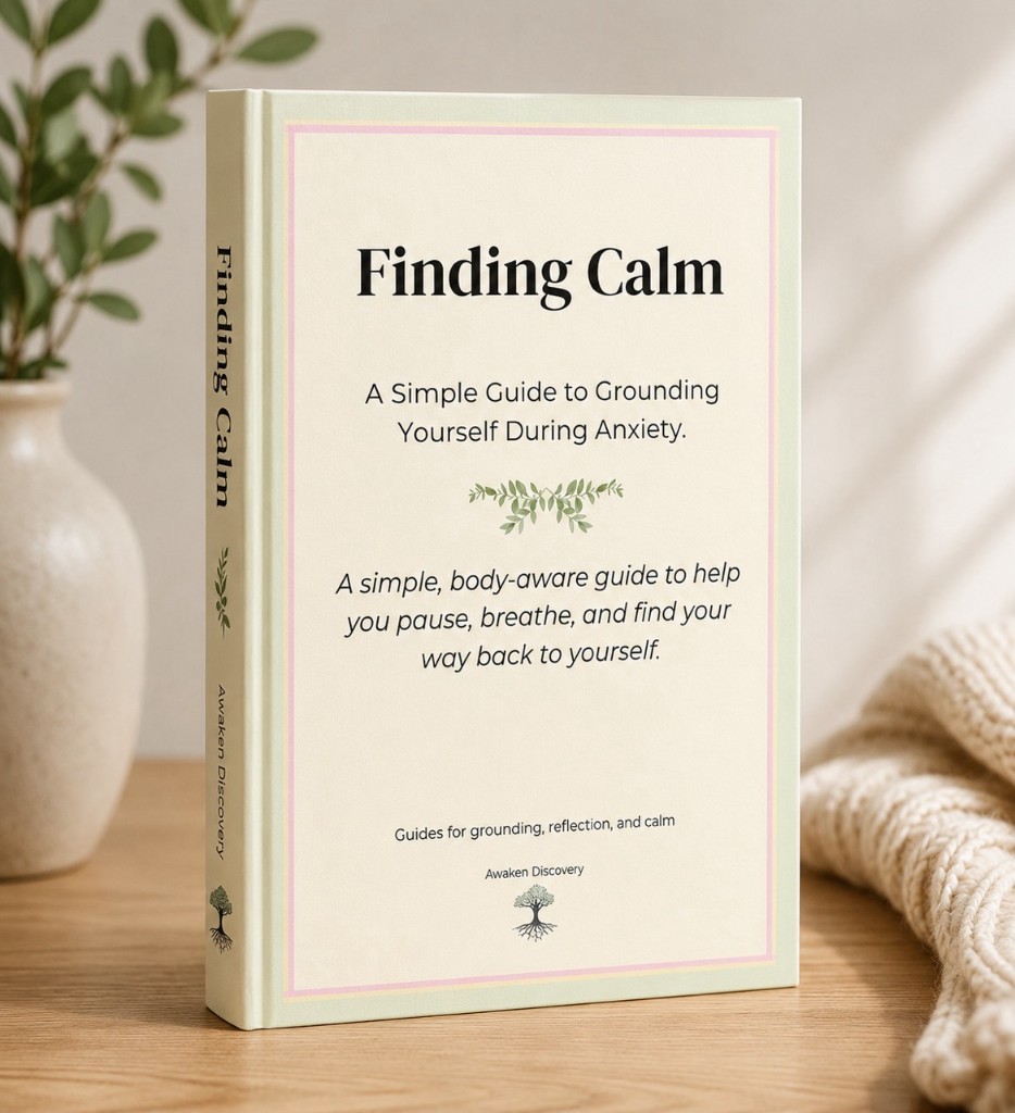 Finding Calm — free anxiety grounding guide standing on a wooden table