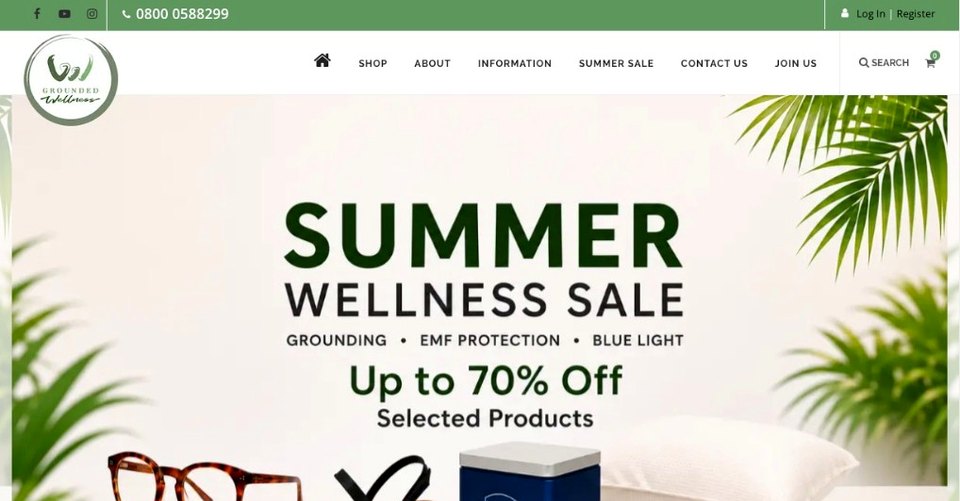 Grounded Wellness website — Summer Wellness Sale with grounding and wellbeing products