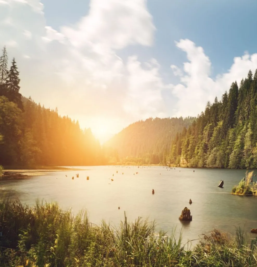 A still lake at sunset — calm returning after a long day